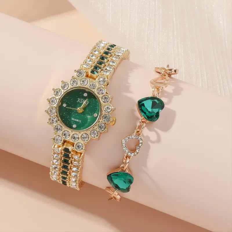 Truly Stylish Rhinestone Women Gold & Silver Plated Watch Jewelry Set