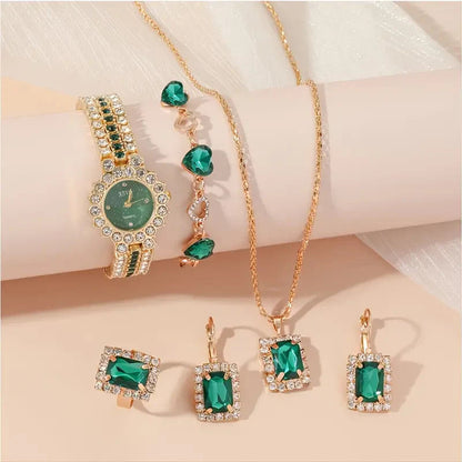 Truly Stylish Rhinestone Women Gold & Silver Plated Watch Jewelry Set