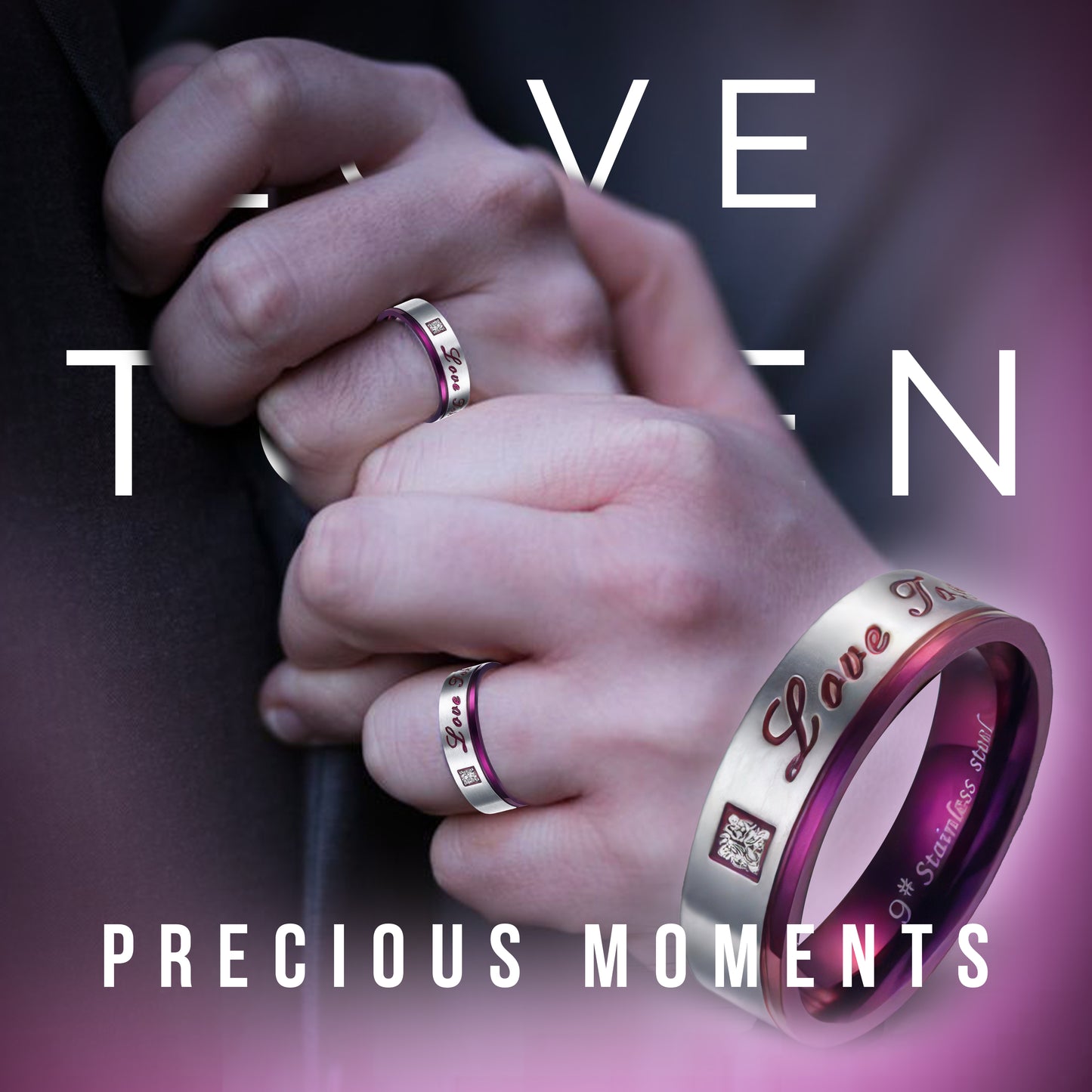 Purple Love Design Titanium Steel Couple Rings