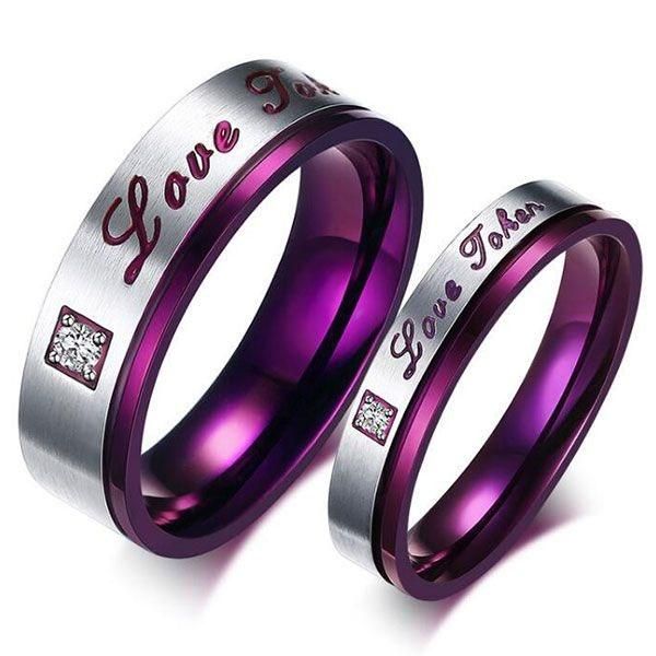 Purple Love Design Titanium Steel Couple Rings