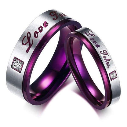 Purple Love Design Titanium Steel Couple Rings