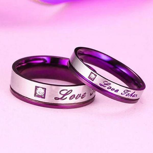 Purple Love Design Titanium Steel Couple Rings