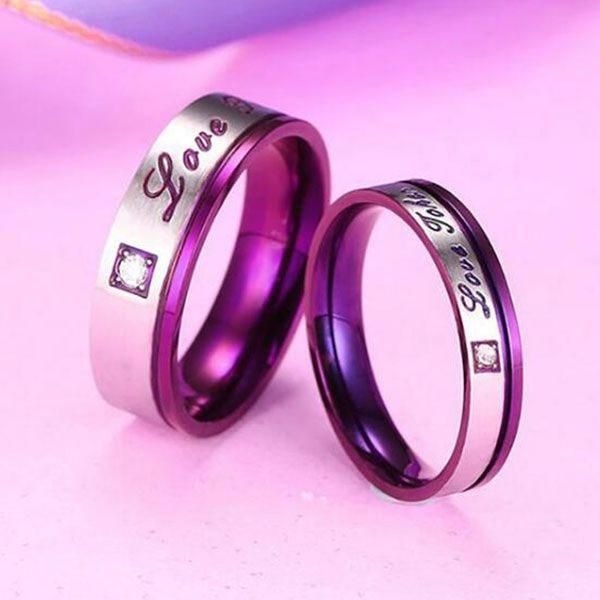 Purple Love Design Titanium Steel Couple Rings