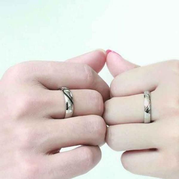 Two Tone Heart Titanium Steel Couple Rings